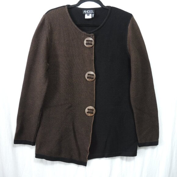 Angel Asymmetrical Cardigan Sweater Black & Brown Cotton Blend Size Medium - Picture 7 of 7
